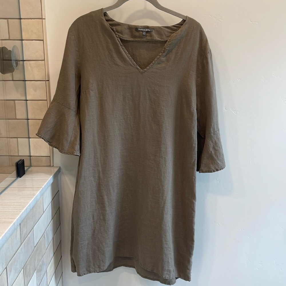 Michael Stars linen dress with half bell sleeve.